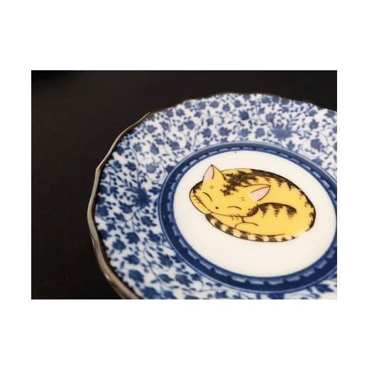 ふるさと納税 食器・グラス 皿 石川県 能美市  No.5784-0878 九谷焼 4号皿揃 眠り猫（5枚セット） a01の画像