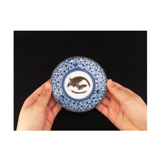ふるさと納税 食器・グラス 皿 石川県 能美市  No.5784-0878 九谷焼 4号皿揃 眠り猫（5枚セット） a01の画像