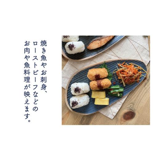 ふるさと納税 食器・グラス 皿 栃木県 益子町  益子焼 藍色細線ナンのような形長皿2枚セット｜長皿 藍色細線 食せん機可 レンジ可（BU012）の画像