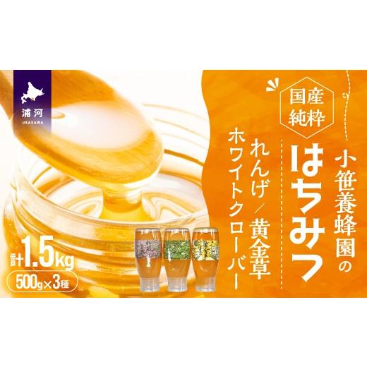 ふるさと納税 加工品等 はちみつ 北海道 浦河町 国産純粋完熟はちみつ3種セット(れんげ・ホワイトクローバー・黄金草)ご家庭用計1.5kg 16-1320の画像