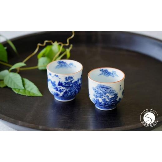 ふるさと納税 食器・グラス お猪口・ぐい呑み・盃 佐賀県 有田町 有田焼 手描き 山水絵 ぐい呑み 絵変り 2個セット 起山窯 食器 器 うつわ 酒器 ぐい呑み おち…