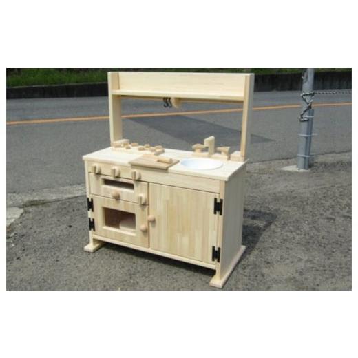 ふるさと納税 雑貨・日用品 玩具 大阪府 泉佐野市 手作り木製「棚付」魚焼きグリル付きままごとキッチン ＧＨＫ−Ｒ　素材色バージョン_1