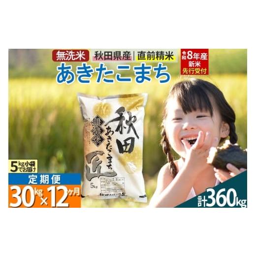 ふるさと納税 無洗米 秋田県 仙北市 無洗米 令和8年産 新米予約 [[定期便12ヶ月]秋田県産 あきたこまち 30kg (5kg×6袋) ×12回 30キロ お米 匠