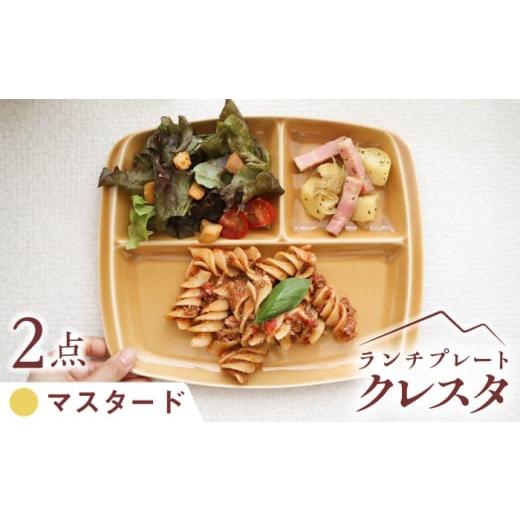 ふるさと納税 食器・グラス 皿 岐阜県 瑞浪市  マスタード 美濃焼 ランチプレート クレスタ 取っ手付き 2枚セット ／ JS企画 ／ 小田陶器 AZAZ188 マスタードの画像