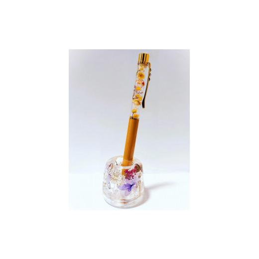 ふるさと納税 [Art grace]クリスタルハーバリウムボールペン(キャメル)&ハーバリウムペン立て(ピンク)セット ボールペン:キャメル / ペン立て:ピンク