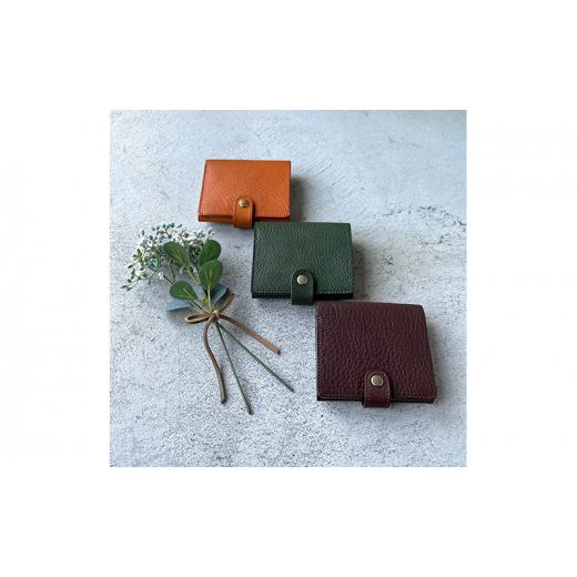 ふるさと納税 財布 岐阜県 美濃市   0280 本革 スクエア二つ折り財布 シボ入り栃木レザー グリーン グリーン