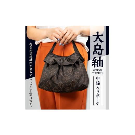 ふるさと納税 織物・繊維品 鹿児島県 和泊町 本場奄美大島紬 中綿入りポーチ（変わり格子柄）　W040-005-2u_2