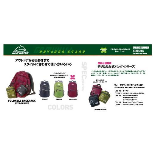 ふるさと納税 アウトドアグッズ バッグ 奈良県 田原本町 GROWHILL フォルダブルバックパック 14L グリーン ／ ジェイクリエイト 軽量 コンパクトサブバック 登…_3