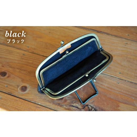 ふるさと納税 財布 福岡県 糸島市  ブラック イノシシ革 がまぐち長財布 糸島 BLESS LEATHER クラフト／革製品／オリジナル／レザー AAA010-3 ブラックの画像