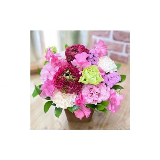 ふるさと納税 花・苗木 花束 茨城県 坂東市 （ピンク系）Mサイズ 癒し生活 季節のおまかせフラワーアレンジメント ／ ギフト 記念日 お花 茨城県 No.484の画像