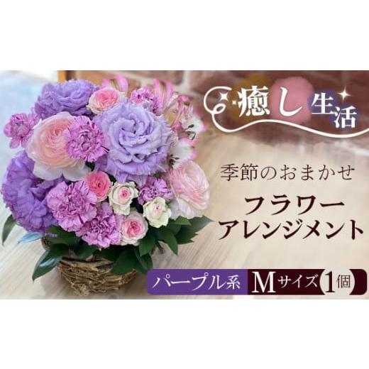 ふるさと納税 花・苗木 花束 茨城県 坂東市 （パープル系）Mサイズ 癒し生活 季節のおまかせフラワーアレンジメント ／ ギフト 記念日 お花 茨城県 No.487の画像