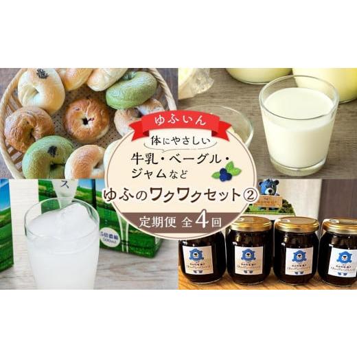 ふるさと納税 加工品等 大分県 由布市 定期便 全4回 からだにやさしい ゆふいんの牛乳・ベーグル・ブルーベリーソースなど〜ゆふのワクワクセット(2)〜