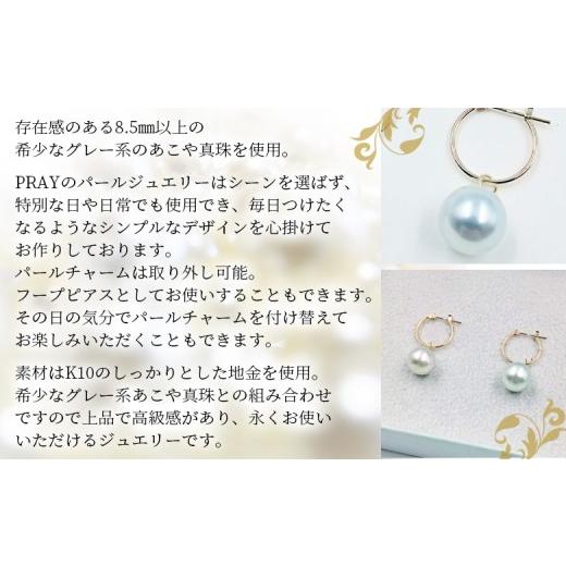 ふるさと納税 アクセサリー ピアス 愛媛県 西予市  明浜産あこや真珠8.5mm　希少グレー系 K10YGフープピアス 　パール　ジュエリー　アクセサリー　フォーマル…の画像