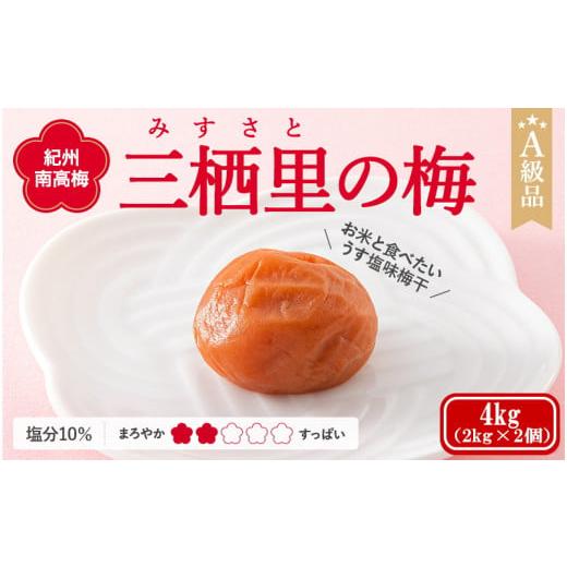 ふるさと納税 加工品等 梅干 和歌山県 田辺市 紀州南高梅　三栖里の梅（塩分10%）　4kg(2kg×2個） ／ 田辺市 紀州南高梅 南高梅 梅干し 梅干 梅 肉厚 お米 お…_1