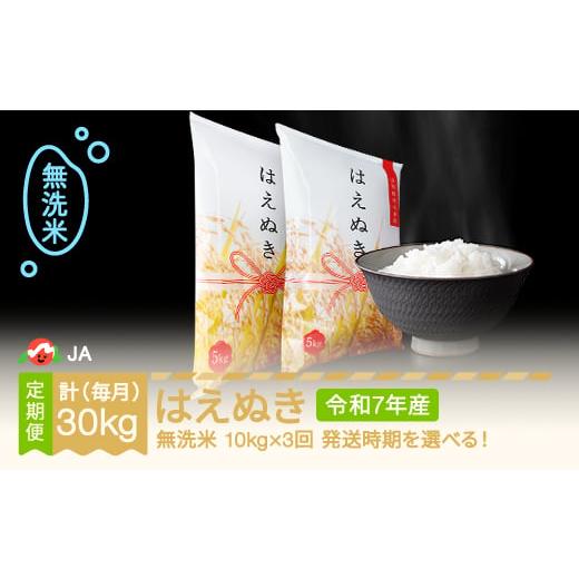 ふるさと納税 米 はえぬき 山形県 村山市 先行予約 新米 米 はえぬき 毎月定期便 10kg×3回 無洗米 令和7年産 2025年産 2026年1月下旬〜 ja-hamxa10-m1to3c 2…