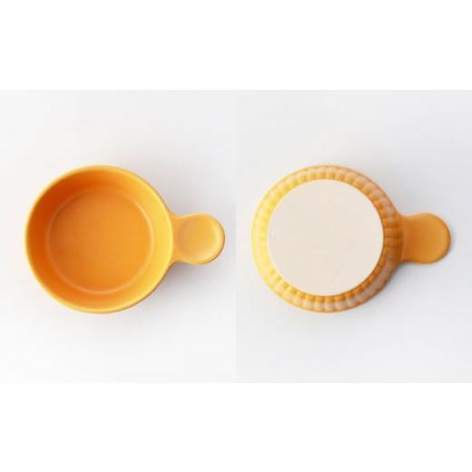 ふるさと納税 陶磁器・漆器・ガラス 岐阜県 土岐市  美濃焼 手付き 丸型 グラタン皿 イエロー×ネイビー ワコー製陶所 おしゃれ ギフト プレゼント MGA010の画像