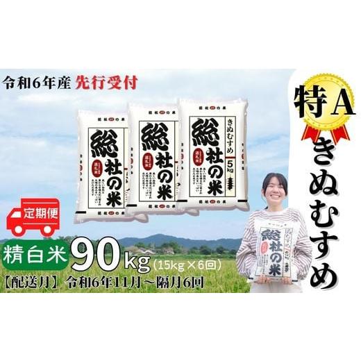 ふるさと納税 岡山県 総社市 [令和6年産米]特Aきぬむすめ[精白米]90kg 定期便(15kg×6回)岡山県総社市産〔令和6年11月・令和7年1月・3月・5月・7月・9月…