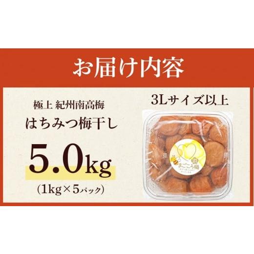 ふるさと納税 加工品等 梅干 和歌山県 上富田町 極上 紀州南高梅 はちみつ 梅干し 3L サイズ以上 合計 5kg ( 1kg × 5パック ) 塩分約8％ 化粧箱入り_7
