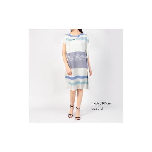 ふるさと納税 服 女 栃木県 足利市  限定 STYLE＊MEISEN 四角重ね柄シルクワンピース（WHITE）／ L F7Z-306の画像