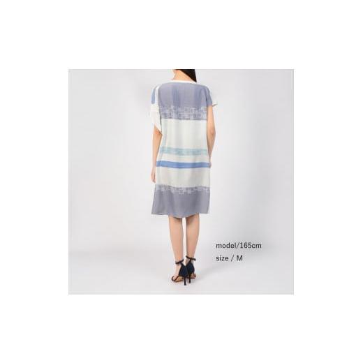 ふるさと納税 服 女 栃木県 足利市  限定 STYLE＊MEISEN 四角重ね柄シルクワンピース（WHITE）／ L F7Z-306の画像