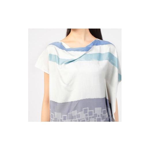 ふるさと納税 服 女 栃木県 足利市  限定 STYLE＊MEISEN 四角重ね柄シルクワンピース（WHITE）／ L F7Z-306の画像