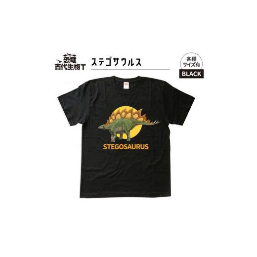ふるさと納税 福島県 いわき市 恐竜・古代生物Tシャツ ステゴサウルス サイズL(レギュラー) ブラック サイズL