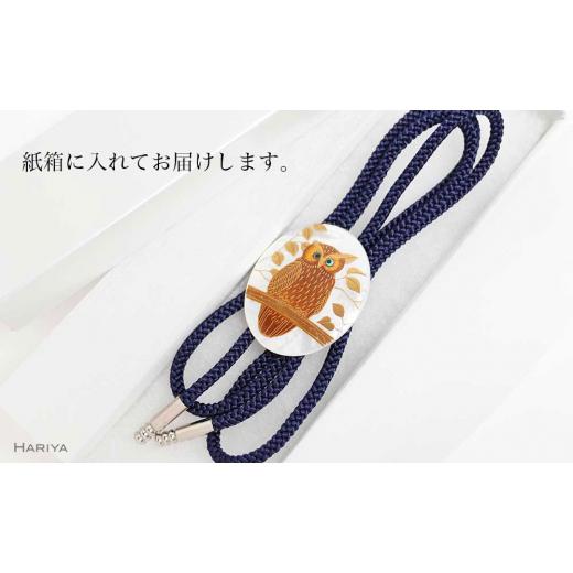 ふるさと納税 陶磁器・漆器・ガラス 石川県 加賀市 森の中のふくろう蒔絵 白蝶貝ループタイ フクロウ 漆塗り 漆 蒔絵 白蝶貝 うるしアート ループタイ アクセ…_2