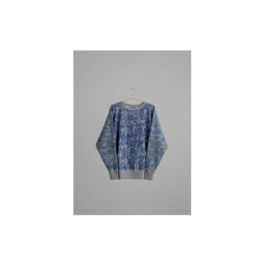 ふるさと納税 雑貨・日用品 東京都 八王子市 HAM IAM 数量限定 手差し型染めスウェットシャツ「菊に朝顔」ネイビー系(紺色系) XLサイズ XLサイズ