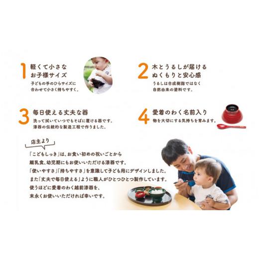 ふるさと納税 食器・グラス 茶碗 福井県 鯖江市  名入れ可 こどもしっき 彩ベビー食器ギフトセット 赤 全８点入り E-04002a 赤の画像
