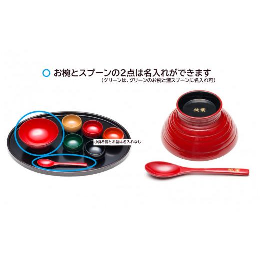 ふるさと納税 食器・グラス 茶碗 福井県 鯖江市  名入れ可 こどもしっき 彩ベビー食器ギフトセット グリーン 全８点入り E-04002b グリーンの画像