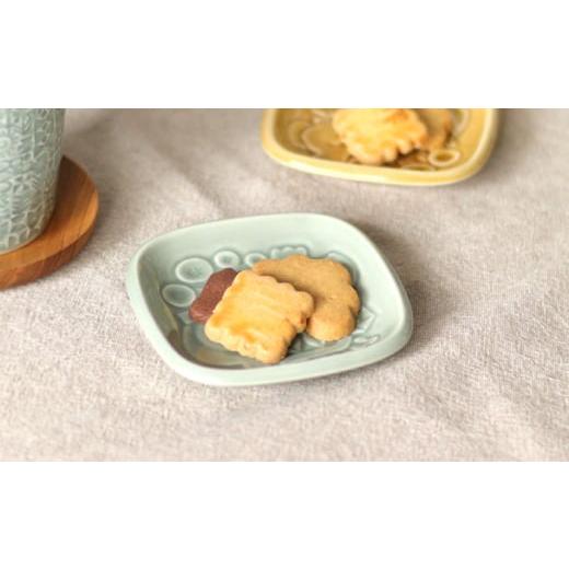 ふるさと納税 食器・グラス 小皿 岐阜県 瑞浪市  美濃焼 スクエアプレート ペアセット BIRDS' WORDS SQUARE PLATE 105 サックスブルー × トープグレー …の画像