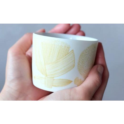 ふるさと納税 雑貨・日用品 グラス 岐阜県 瑞浪市  美濃焼 カップ ペアセット BIRDS' WORDS DAY BY DAY CUP FLOWERS イエロー × グレー 瑞浪市 ／ FLYWA…_3