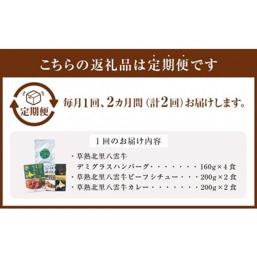 ふるさと納税 北海道 八雲町 【2回定期便】北里八雲牛 加工品3点詰め合わせセット（ビーフシチュー・カレー・ハンバーグ）｜furusatochoice｜03