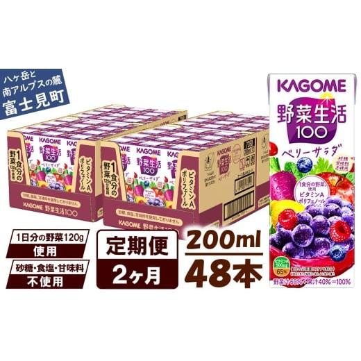 ふるさと納税 果汁飲料 ブルーベリー 長野県 富士見町  定期便 2ヶ月 カゴメ 野菜生活100 ベリーサラダ 200ml×48本 ジュース 野菜 果実ミックスジュース 果汁…の画像