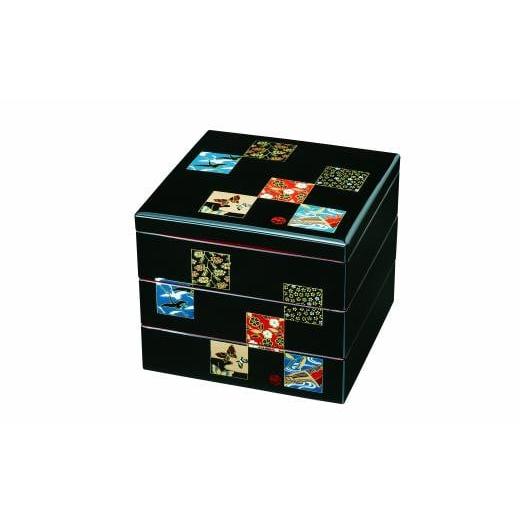 ふるさと納税 陶磁器・漆器・ガラス 和歌山県 高野町 三段重箱 黒内朱 市松友禅 お重 紀州漆器 重箱 3段 運動会 おせち料理 おせち お正月 年末年始 黒 YG5 市…