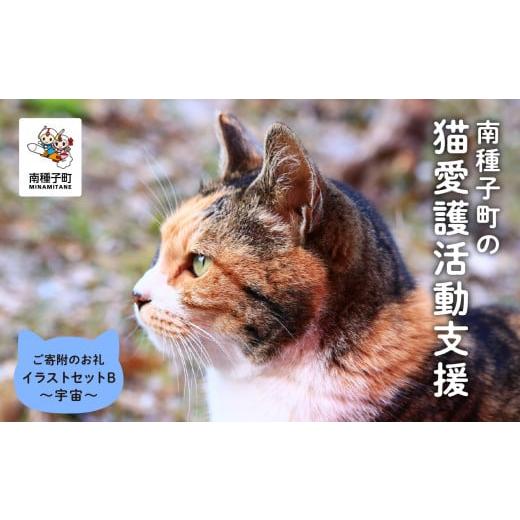 ふるさと納税 鹿児島県 南種子町 [猫愛護ボランティア作成]猫ちゃんのイラストセットB:猫と宇宙のファンタジー