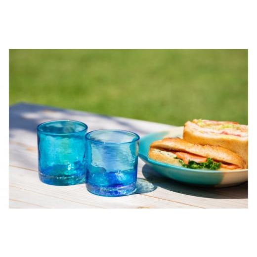 ふるさと納税 陶磁器・漆器・ガラス 沖縄県 読谷村  RYUKYU GLASS WORKS 海風 はまういロックグラス2色セットの画像