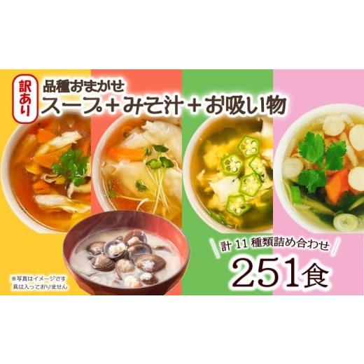 ふるさと納税 加工品等 レトルト 埼玉県 羽生市 訳あり おまかせ スープ みそ汁 お吸い物 計251食 わかめ 玉ねぎ オニオン 中華 柚子 松茸 しじみ あさり 油揚…