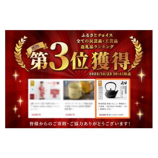 ふるさと納税 金工品 岩手県 奥州市  4ヶ月以内発送予定 南部鉄器 鉄瓶 めんこい寒梅あられ鉄瓶 〜MENKOI ARARE〜 0.9L 艶黒色 IH対応 ガス やかん ケトル 日…の画像