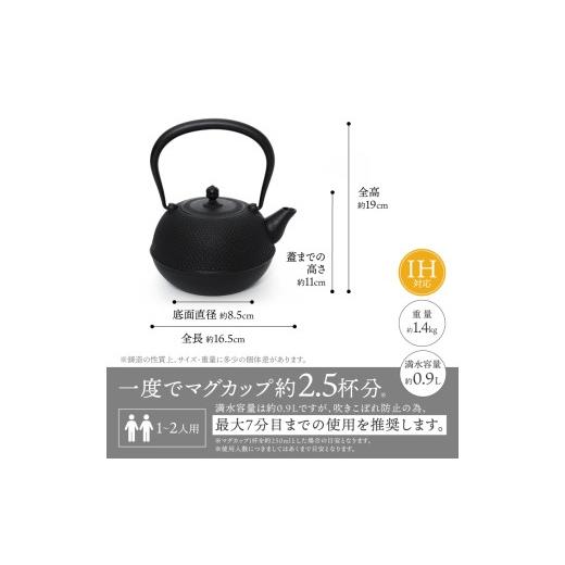 ふるさと納税 金工品 岩手県 奥州市  4ヶ月以内発送予定 南部鉄器 鉄瓶 めんこい寒梅あられ鉄瓶 〜MENKOI ARARE〜 0.9L 艶黒色 IH対応 ガス やかん ケトル 日…の画像