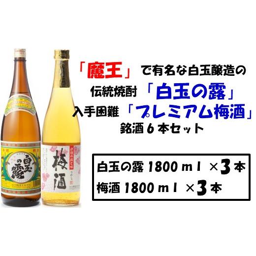 ふるさと納税 洋酒・リキュール類 鹿児島県 錦江町 No.3032-1 魔王の蔵元 白玉醸造の「プレミアム梅酒」と「伝統の焼酎」各3本セット