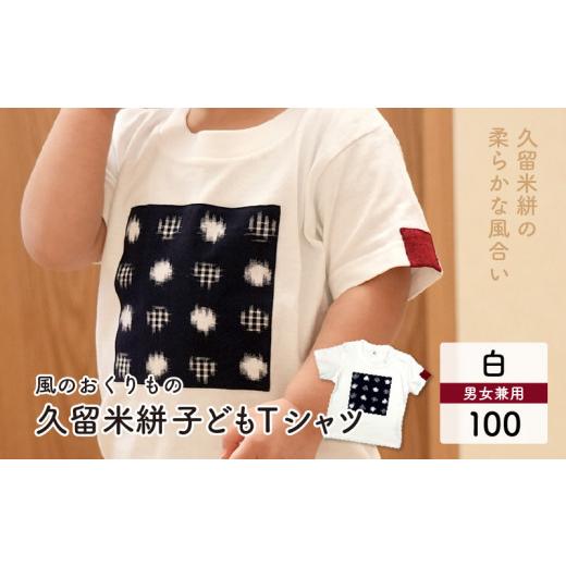 ふるさと納税 服 子ども 福岡県 久留米市 風のおくりもの子供Tシャツ・白(サイズ100)_久留米絣 子供 Tシャツ 白 サイズ 100 綿100% 白地 水玉格子柄 濃紺…