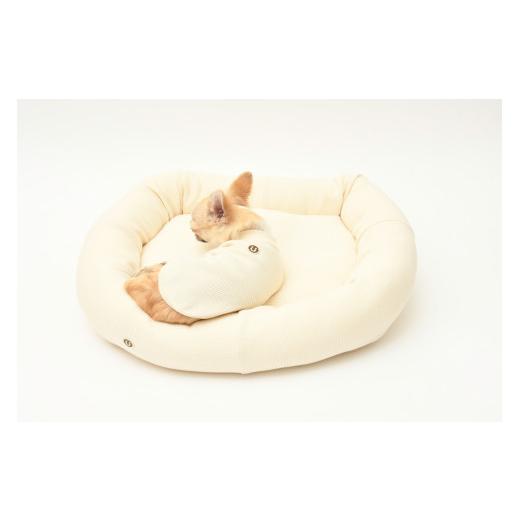 ふるさと納税 タオル・寝具 千葉県 銚子市 ペットベッド Mサイズ 犬用 オフホワイト オーガニックコットン 接結 2枚生地 ワッフルスクエアベッド コットン ペ…の画像