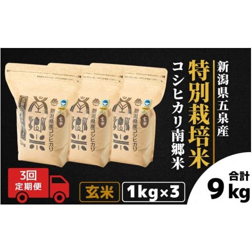 ふるさと納税 米 コシヒカリ 新潟県 五泉市 令和7年産 定期便 3ヶ月 玄米 3kg ( 1kg × 3袋 ) × 3回 五泉産 コシヒカリ 南郷米 特別栽培米 | げんまい こしひ…