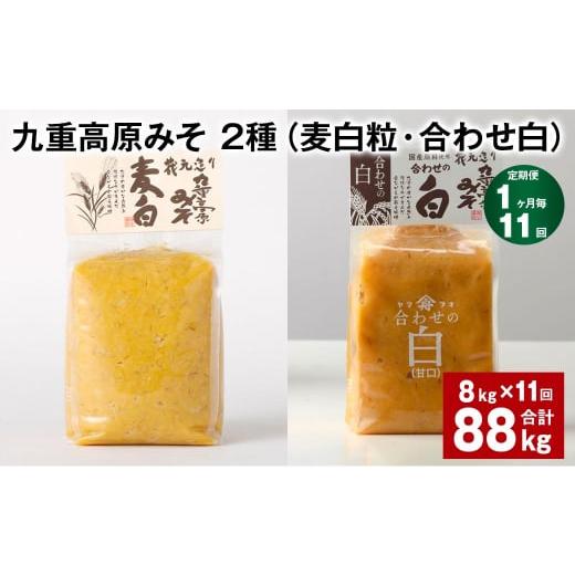 ふるさと納税 味噌 麦味噌 大分県 九重町  1ヶ月毎11回定期便 九重高原みそ 2種 （麦白粒・合わせ白） 計88kg（8kgx11回） 麦みそ 白みその画像