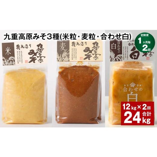 ふるさと納税 味噌 米味噌 大分県 九重町 1ヶ月毎2回定期便 九重高原みそ 3種 (米粒・麦粒・合わせ白) 計24kg(12kgx2回) 味噌 みそ 調味料