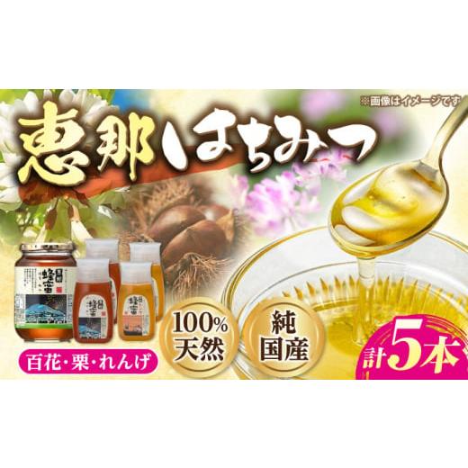 ふるさと納税 加工品等 はちみつ 岐阜県 恵那市 恵那蜂蜜 5本セット (蓮華蜂蜜300g×2本、百花蜂蜜1000g×1本、栗蜂蜜300g×2本) ／ はちみつ 国産 蓮華蜂蜜 …の画像