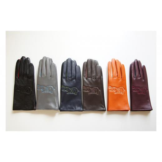 ふるさと納税 小物 香川県 東かがわ市   2028スマホ対応羊革レディース手袋(HIPPO`刺繍) オレンジ (HIPPO`刺繍) オレンジ