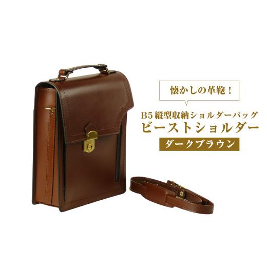 ふるさと納税 カバン ショルダーバッグ 兵庫県 淡路市 本革仕様のＢ５縦型収納ショルダーバッグ ビートルショルダー （ダークブラウン） ダークブラウンの画像