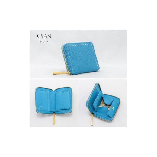 ふるさと納税 財布 大阪府 東大阪市 BONNY(ボニー)/本革ラウンドファスナー二つ折り財布 CYAN(シアン) CYAN(シアン)